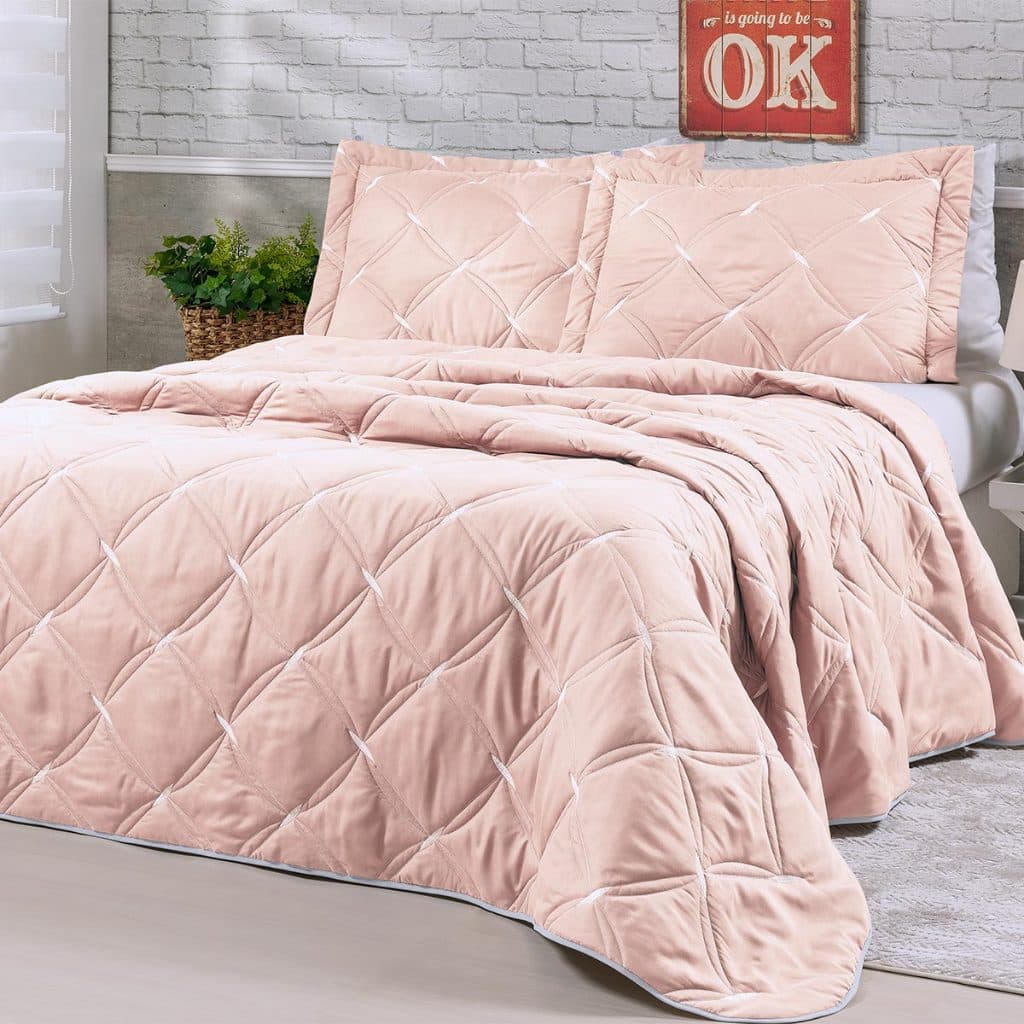 Cobre Leito Percal 200 Fios Casal Queen King e Solteiro Colcha Bordada 2 e 3 Peças