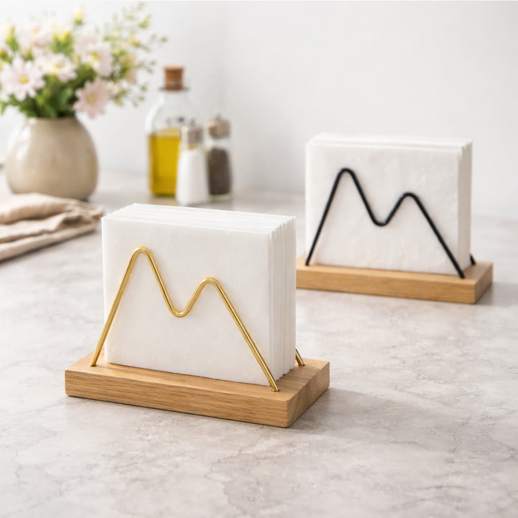 Porta Guardanapo Madeira e Metal Moderno Suporte para Guardanapos Mesa Posta Organizador Decorativo