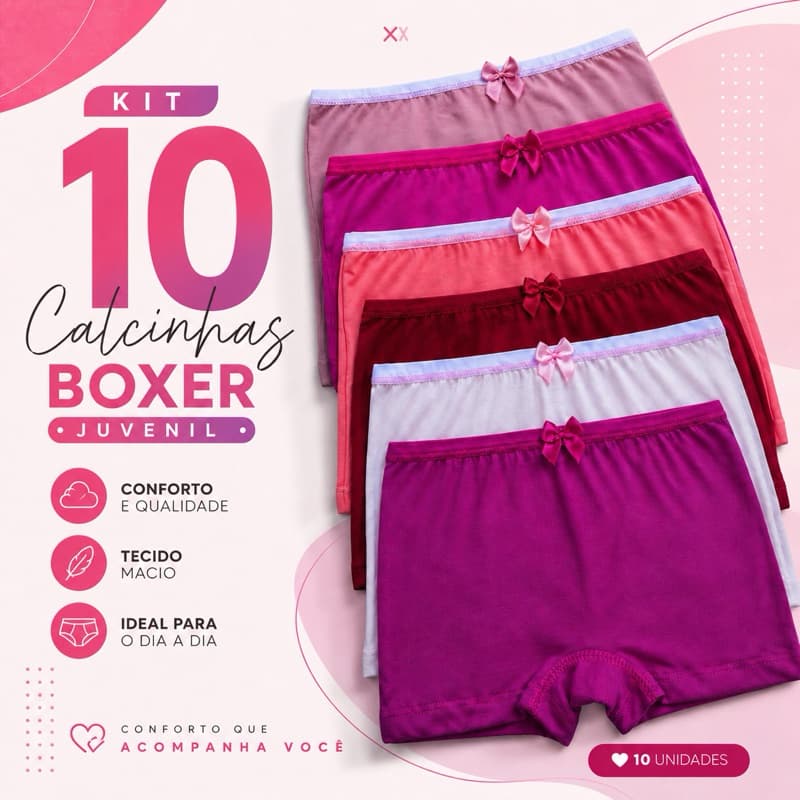 Kit 10 Calcinhas Juvenil Menina Moça Lisa Calcinha Microfibra estilo Shortinho