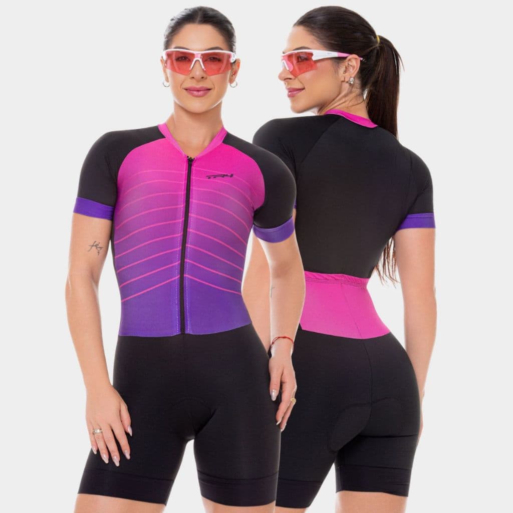Macaquinho de Ciclismo Feminino Macacão Manga Curta Forro Gel Acolchoado Roupa Bike Pedal Mtb
