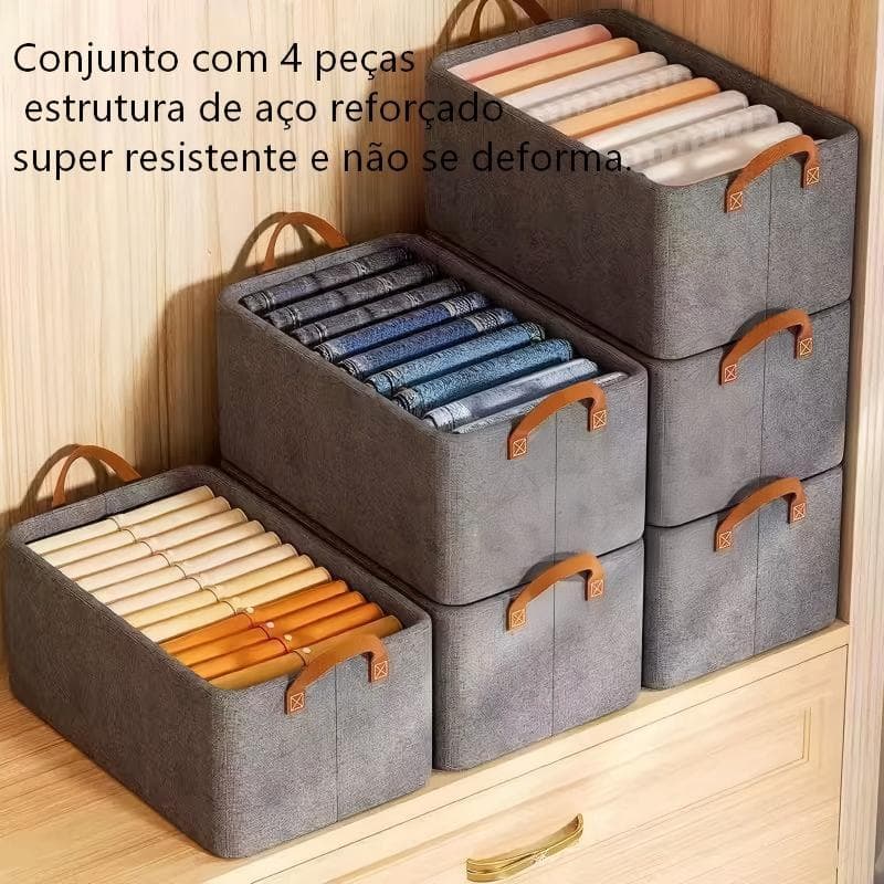 KIT 4 Caixa Organizadora de Roupas Dobrável com Suporte de Aço Resistente Não Deforma, Ideal para Guarda-Roupa e Closet