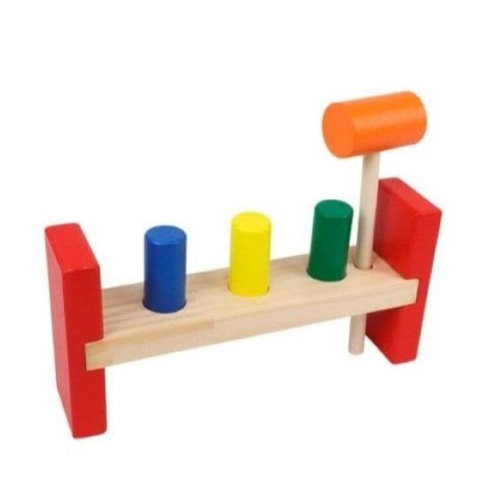 Bate Pinos de Madeira com Martelo Brinquedo Educativo Infantil Pedagógico Montessori