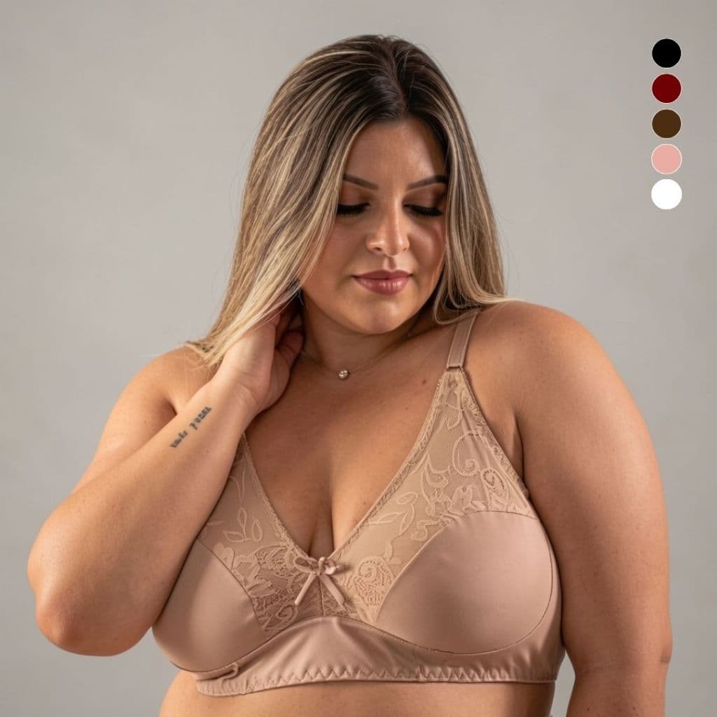 Sutiã Plus Size Sem Bojo Feminino com Renda Sustentação Alças Reguláveis Reforçada e Conforto Diário
