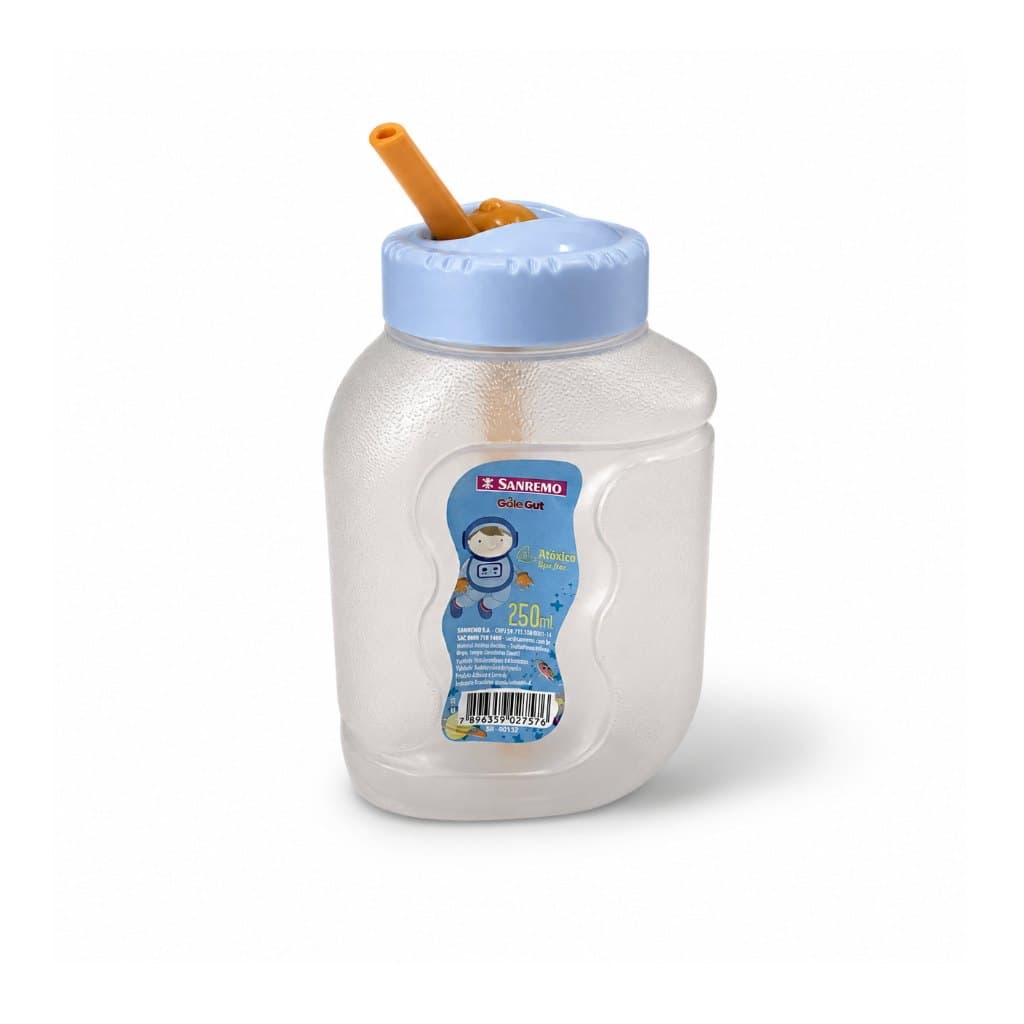 Garrafinha Com Bico Valvulado 250ml Copo Infantil Com Canudo Antivazamento Portátil Azul