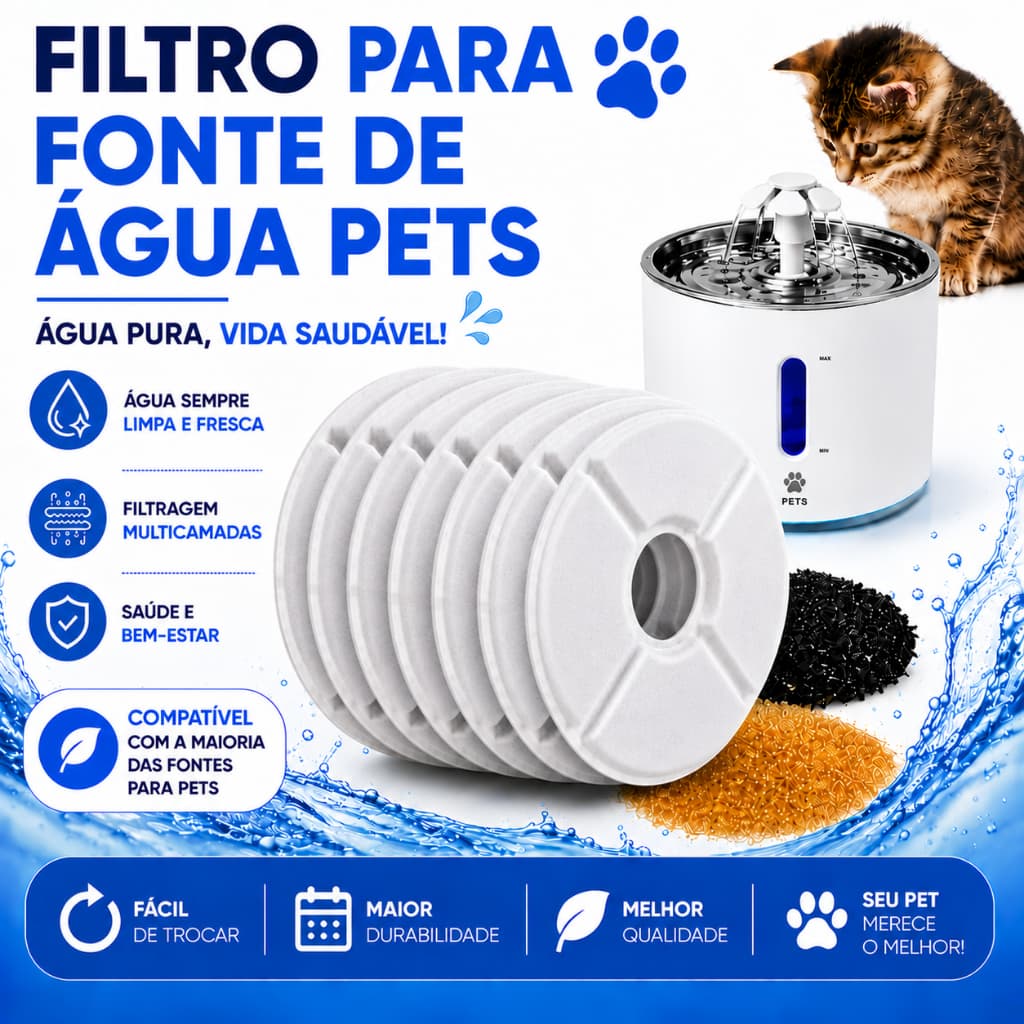 1 Filtro de Carvão Ativado Para Fonte de Água de Gato Cachorro Animais Pet