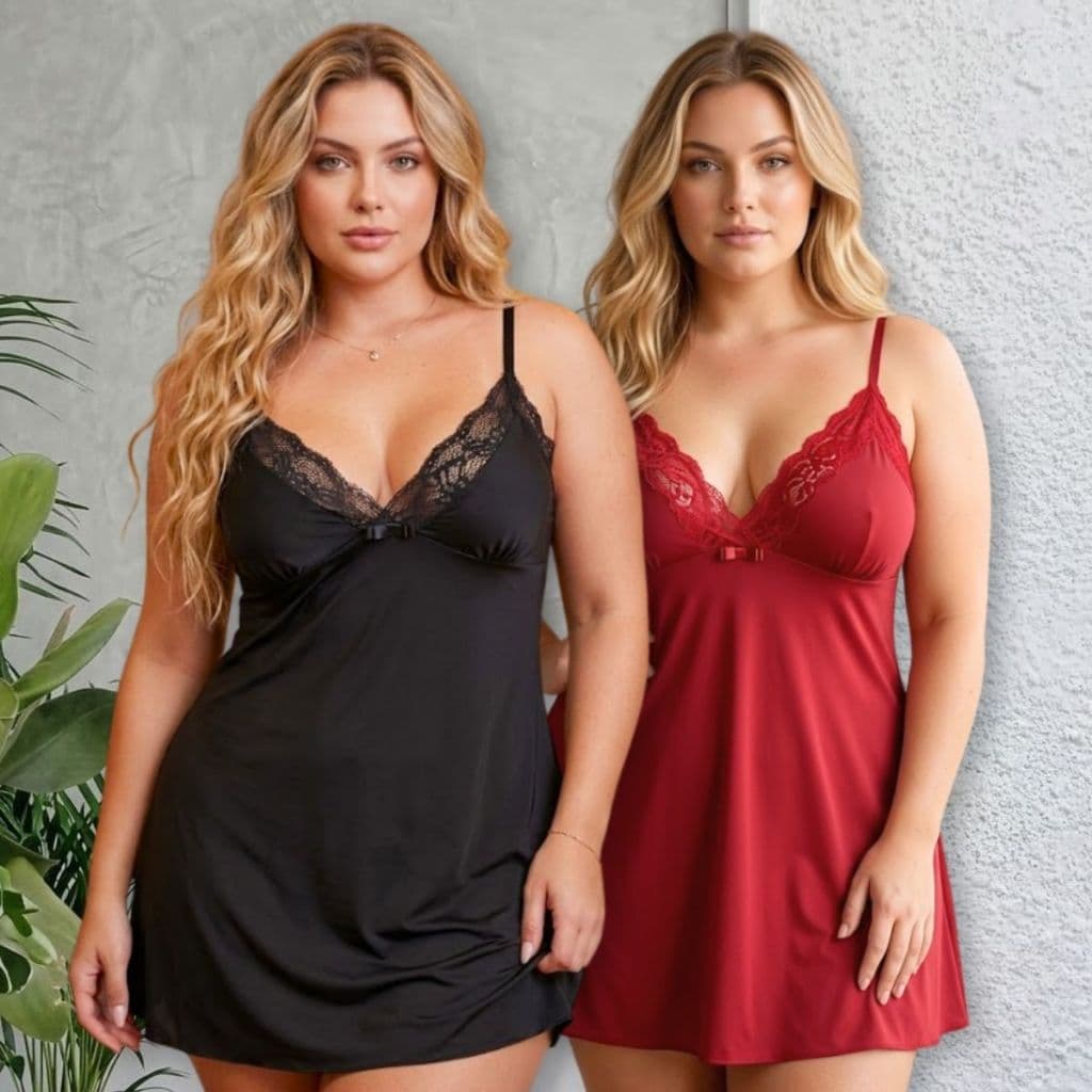 Kit de 2 Camisolas Plus Size Confortável Renda Leve Malha Fria Linda Pijamas