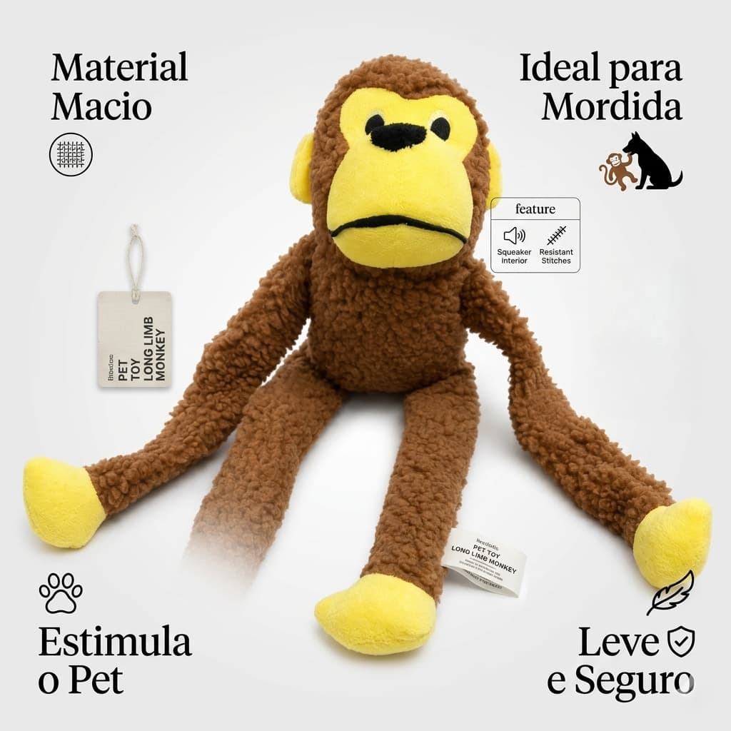 Brinquedo pet pelúcia macaco apito estimulante interativo cachorro 45cm