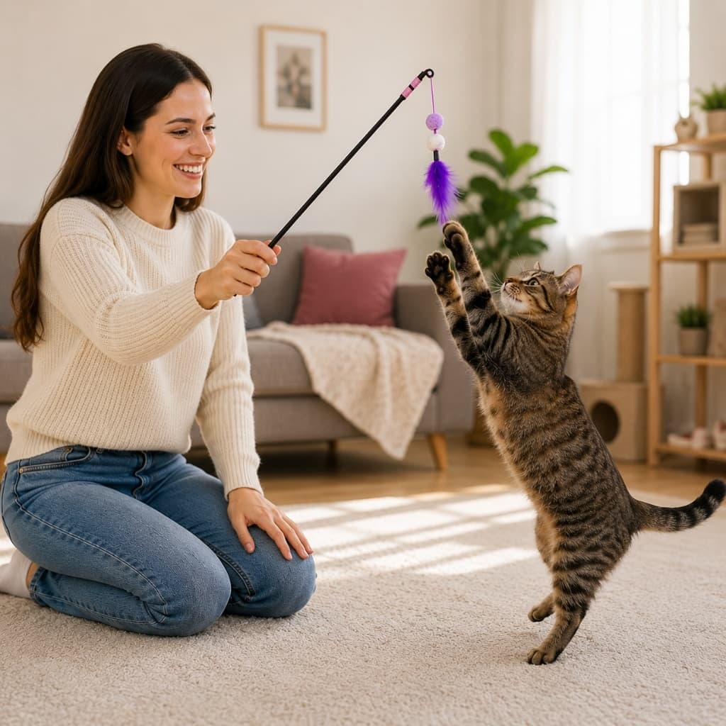 Kit 3 Varinhas / Varetas Interativas para Gatos com Penas Pompons Guizos Brinquedos