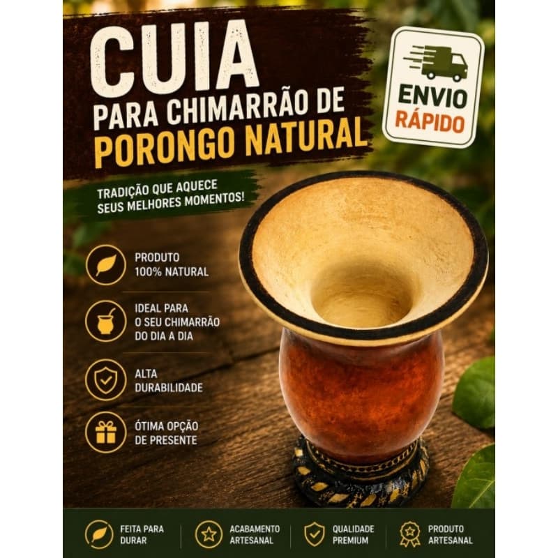 Cuia para Chimarrão Porongo Natural e Bomba de Chimarrão Inox