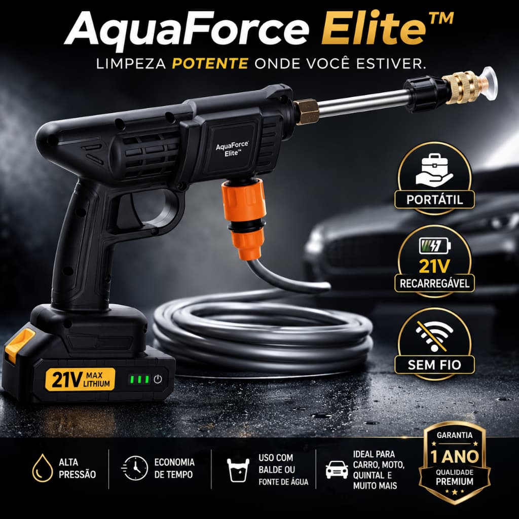 Lavajato de Alta Pressão Portátil Sem Fio 21V Recarregável AquaForce Elite com Maleta