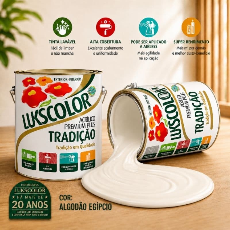Tinta Acrilico Premium Tradição Algodão Egipcio 3,6Lt Lukscolor Alta Qualidade , Cobertura e Rendimento