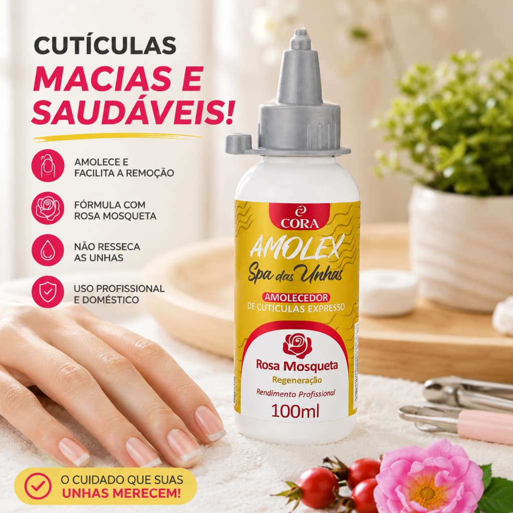 Amolex Amolecedor de Cutículas Rosa Mosqueta Cora 100ml Amaciante Profissional Manicure Pedicure Spa Das Unhas