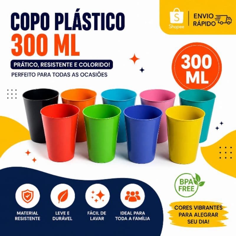 kit Copo Plástico 300ml Colorido Reutilizável Festa Aniversário Infantil decoracao escola creche suco temos todas as cor