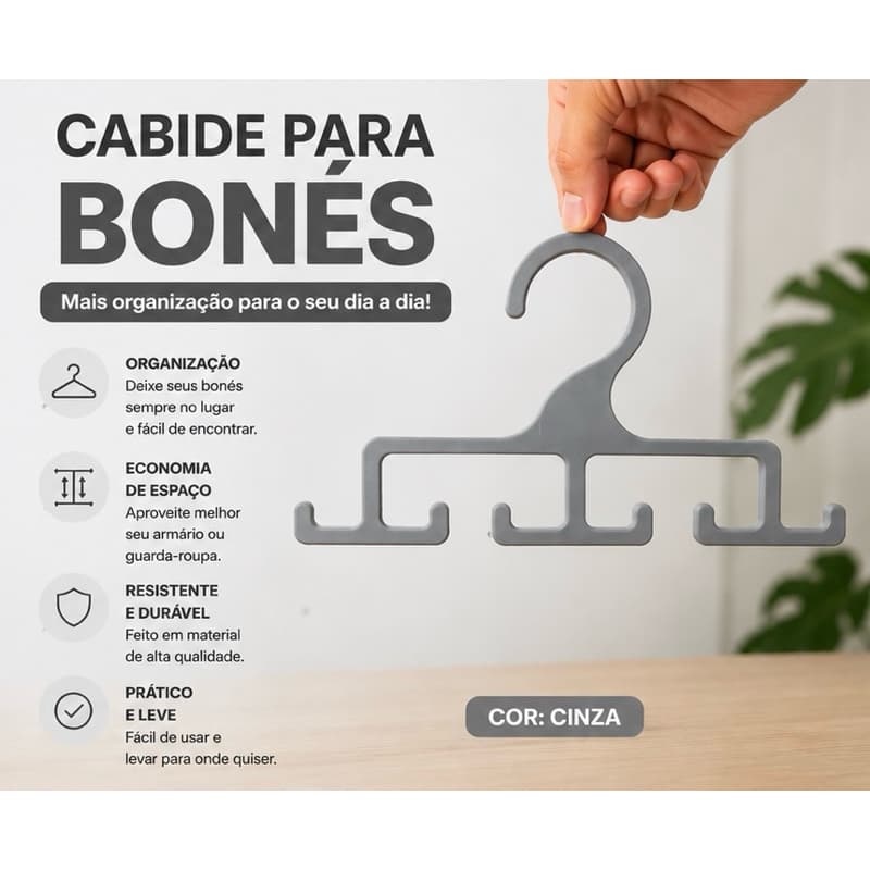 Organizador de Bonés Cabide Multiuso para Guarda Roupa Porta Boné 3D