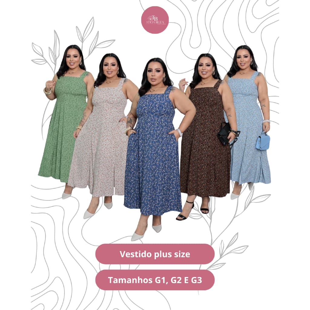 Vestido Plus Size feminino Regata Com Fenda Lateral e bolso