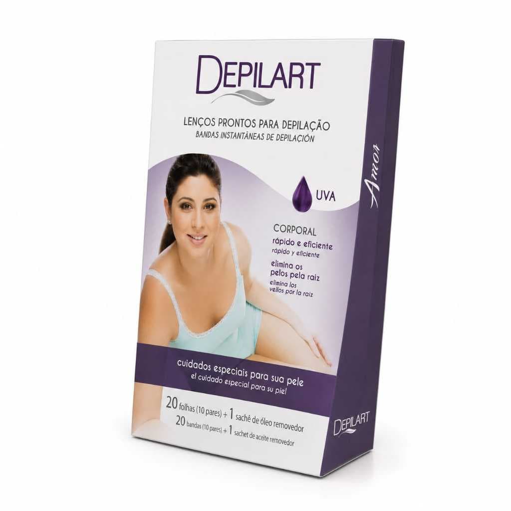 Folhas para Depilação Corporal Depilart Uva 20 Lenços + 1 Sachê de Óleo Removedor
