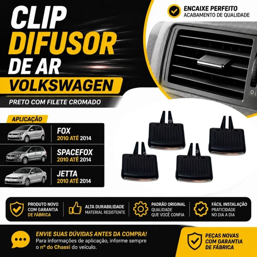 kit 4 Clip Difusor Ar Volkswagen Fox Spacefox Jetta 10 2014