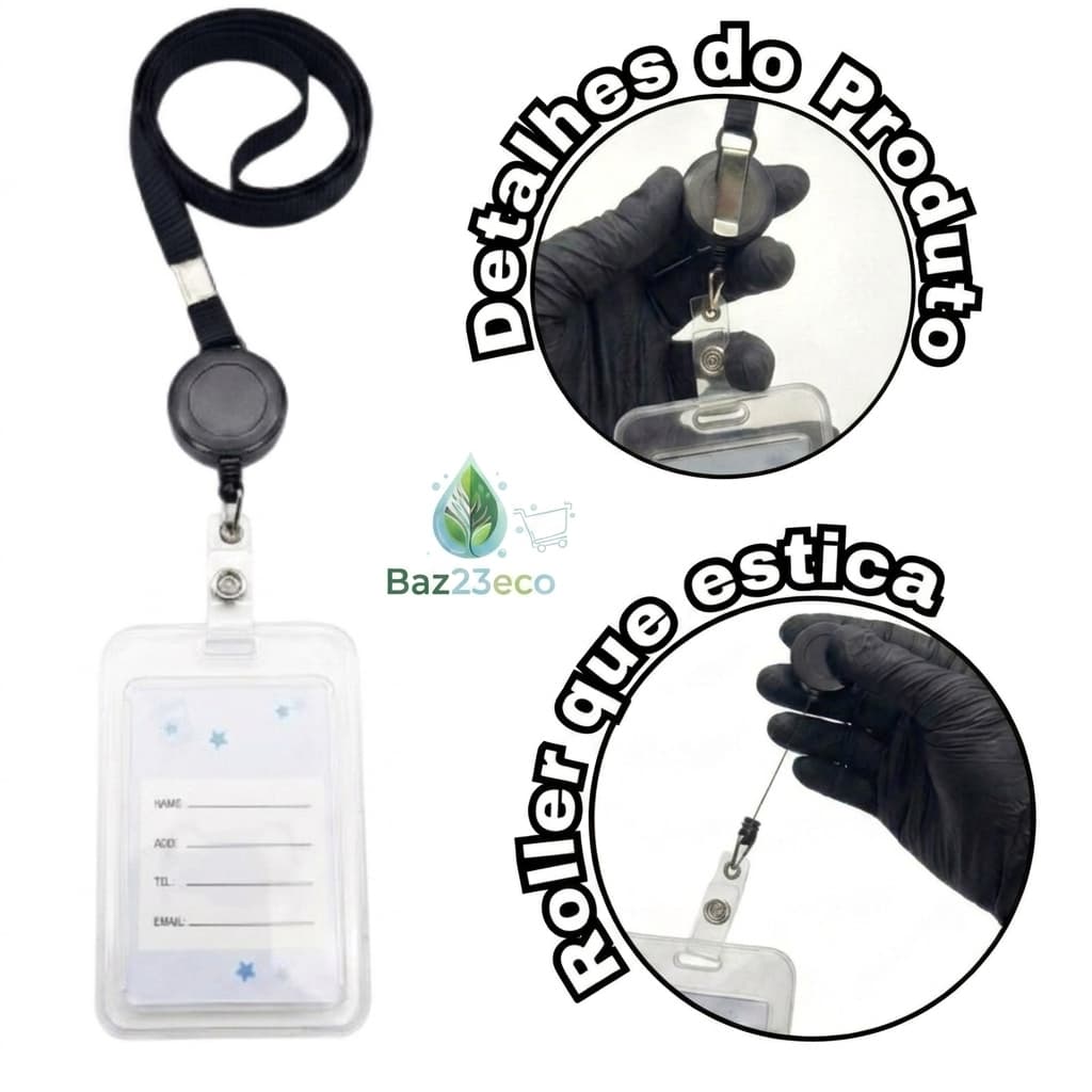 Porta Crachá Prático com Cordão e Roller Retrátil | Suporte para Crachá, Cartão de Transporte e Documentos
