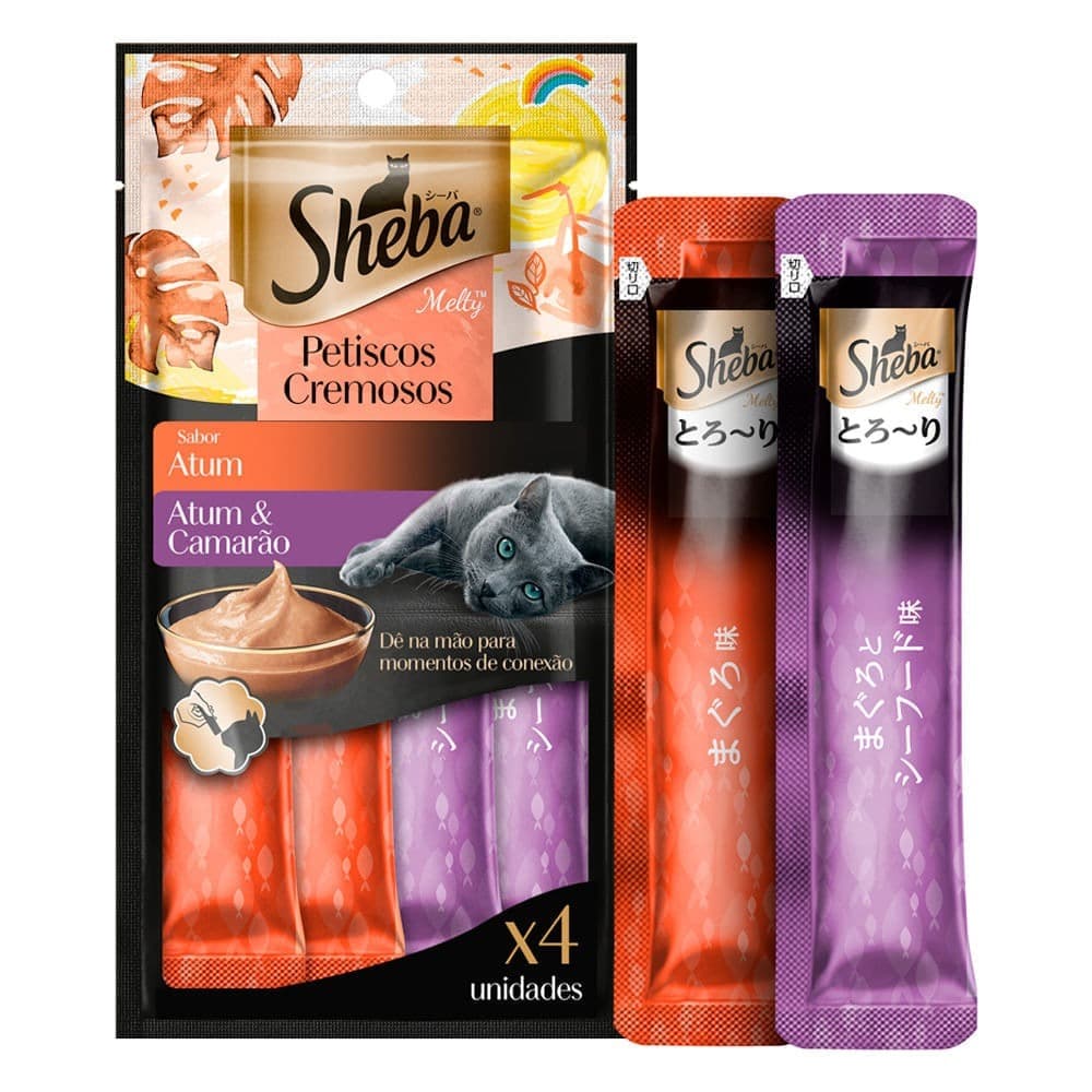 CHURU SNACK SHEBA CREMOSO Atum e Atum e Camarão  PARA GATOS SABORES IRRESISTIVEIS (C/ 4 UNIDADES) 48G