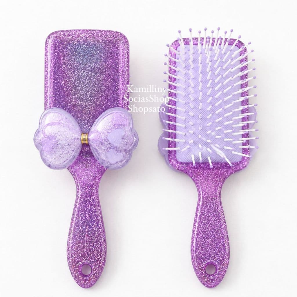 Escova De Cabelo Desembaraçadora Modelo Laço Gliter Massageadora Cores Sortidas
