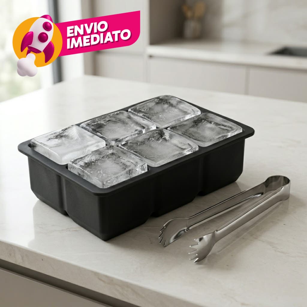 Kit Forma de Silicone Gelo Grande Flexível Acompanha Pegador Gelo em Aço Inox