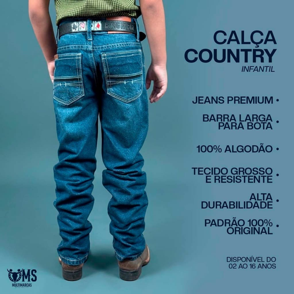 Calça Jeans Infantil Country Cowboy Menino Rodeio Premium Jeans Grosso Estilo Agro 2-16