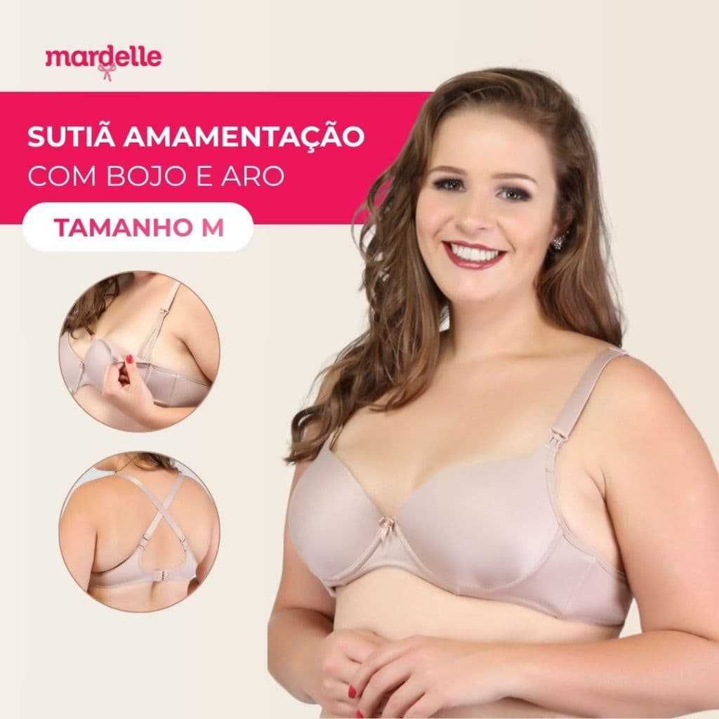 Sutiã Amamentação Com Bojo E Aro Bege Branco Nadador Alças Largas