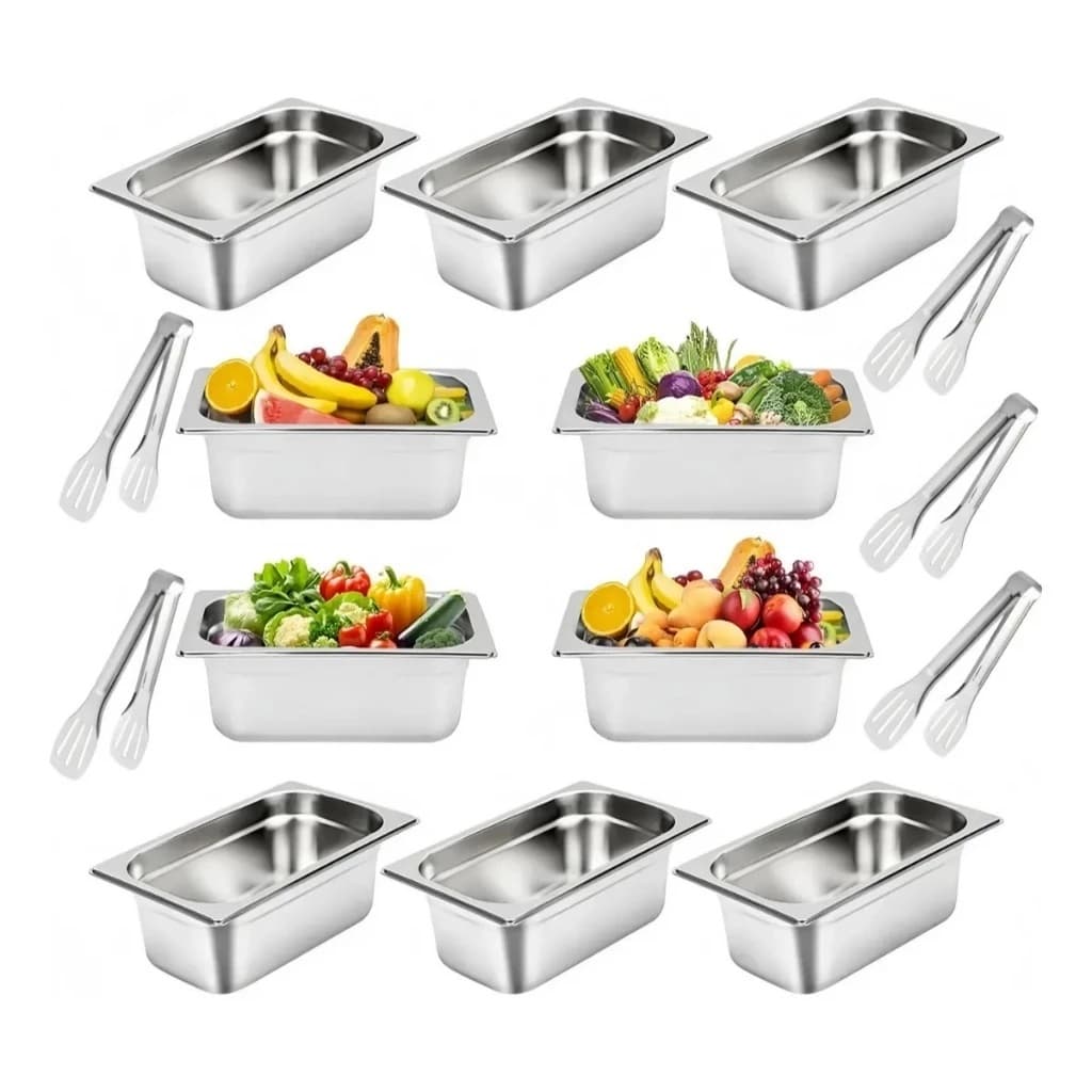 10 Cuba Gastronomica Inox Gn 1/4 10cm Buffet Aço Inox Com 5 Pegadores + ENVIO RÁPIDO