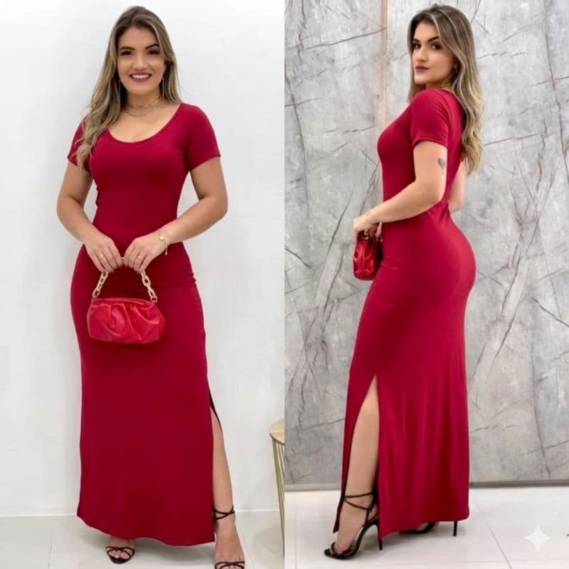 Vestido feminino com manga vestido longo com fenda moda feminina