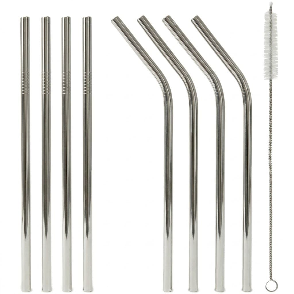 Combo 4/8 Canudos Aço Inox Reutilizáveis com Escova de Limpeza Ecológico Laváveis
