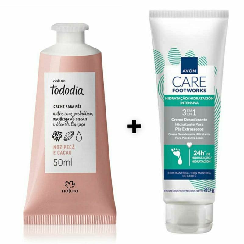 Kit Creme Hidratante para os Pés Tododia Noz Pecã e Cacau + Creme para Pés Extrassecos Avon Footworks 80g