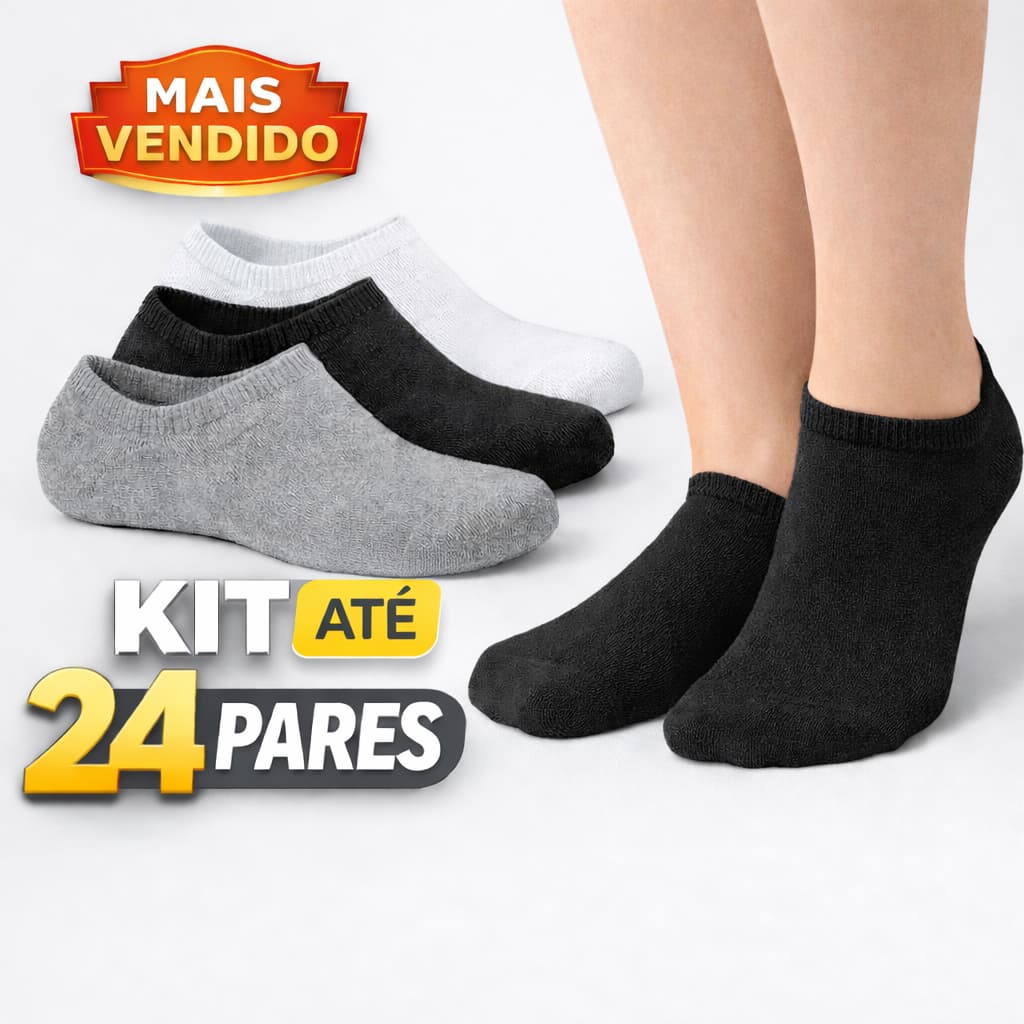 Kit Até 24 Pares de Meia Soquete Unissex Cano Curto Confortáveis Menor Preço