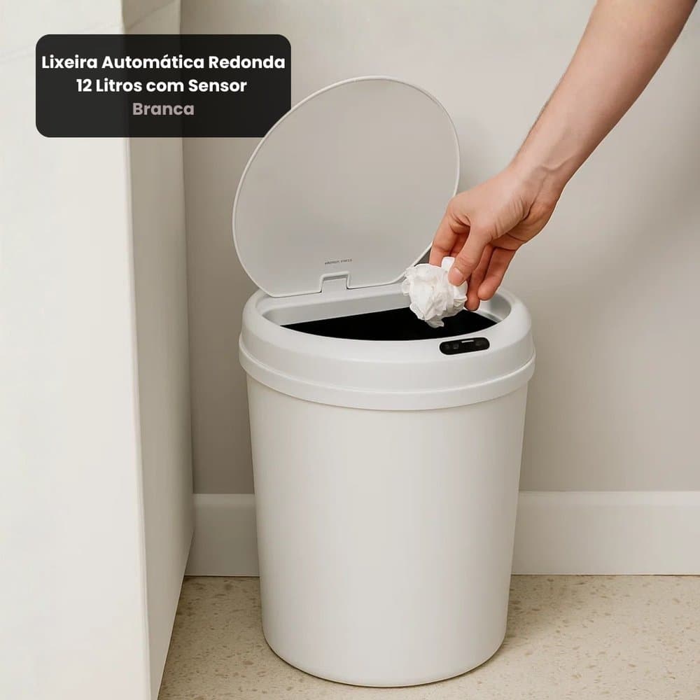 Lixeira Automática com Sensor de Proximidade 12L – Branca | Tecnologia, Higiene e Praticidade