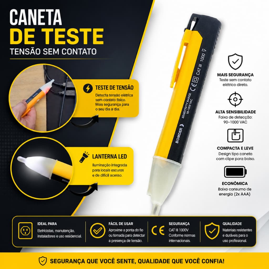 Caneta Detectora Elétrica Teste Tensão Voltagem Bomder Bomvink