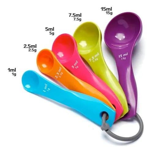 Kit Colheres Medidoras 5 Peças para Cozinha Culinária Receitas 1ml a 15ml