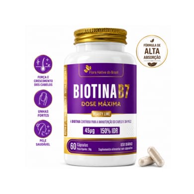 iotina Vitamina B7- 45mcg (150% VD*) -60 Cápsulas -Cabelos, Unhas e Pele- Flora Nativa - FLORA NATIVA DO Brasil
