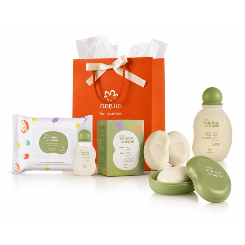 NATURA PRESENTE SABONETE LIQUIDO +  SABONETEIRA + SABONETE + LENÇO UMIDECIDO MAMÃE E BEBÊ