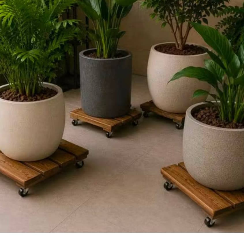 Kit  Base Suportes Vaso Botijão  Madeira Tratada Rodinhas 360° 30 X 30 Cm, Verniz imbuia e Suporta 80 kg Deck p Plantas