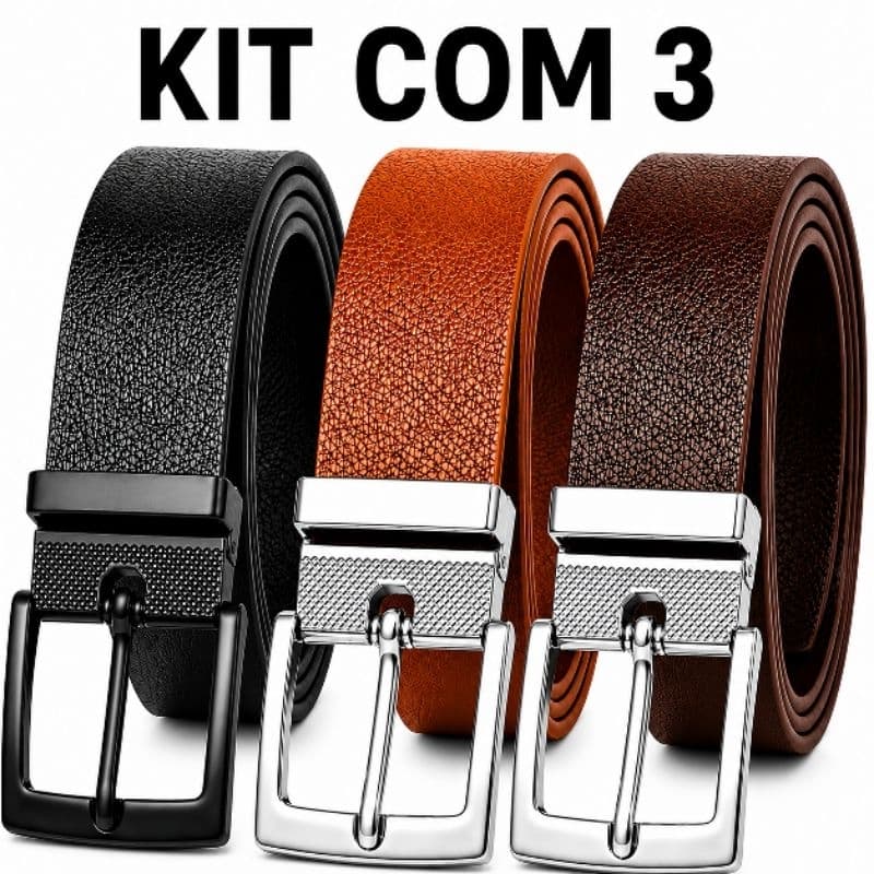 Kit 3 Cinto Masculino Couro Sintético Griffe - 125 CM ou 150 CM (Plus Size).