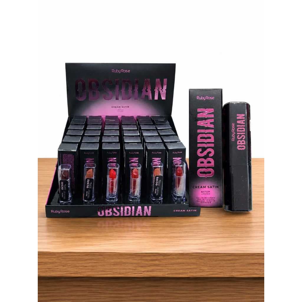 Box 36 Batom Ruby Rose Obsidian Cream Satin Hidratante Alta Pigmentação Longa Duração