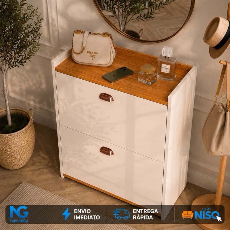 Sapateira Hall Entrada Closet 2 Gavetas Articuláveis Basculante Organizador 12 Pares Calçados Quarto