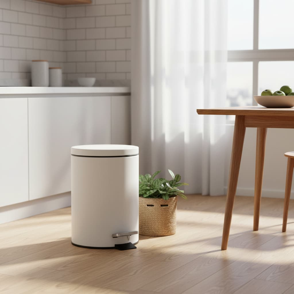 Lixeira Cesto Multiuso Compacta Antiodor  Banheiro Quarto Cozinha com Pedal 5 L Aço Branco Fosco