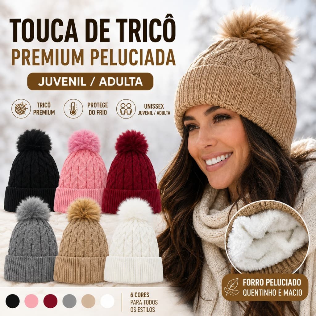 Touca  Juvenil Adulto Peluciada Inverno Quente Tricot  Premium - 1 ou 2 unidades - Toque Macio