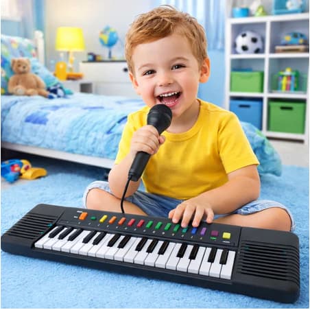 Teclado Piano Musical Infantil + Microfone Karaokê – Brinquedo para Criança e Bebê