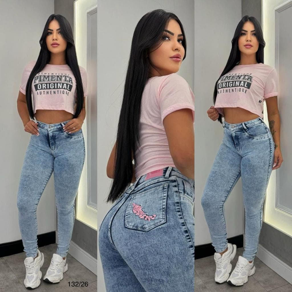 Calça Jeans Feminina Empina bumbum com Lycra elastano Cintura Alta Sal e Pimenta e Pimenta Original