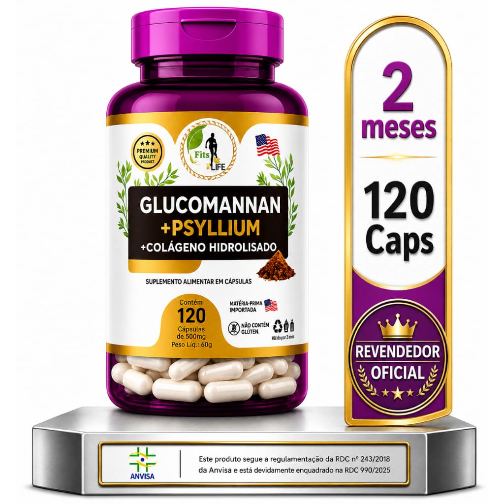 Glucomannan + Psyllium + Colágeno Hidrolisado 120 Cápsulas – Suplemento Natural - Envio Imediato