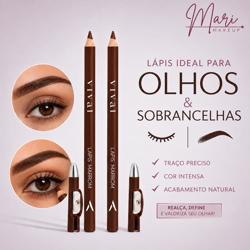 Lápis Marrom para Olhos e Sobrancelhas Vivai | Traço Preciso e Natural