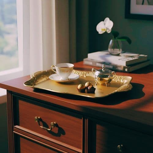 Retangular Gold Grande Bandeja Decorativa Centro Mesa 31x23