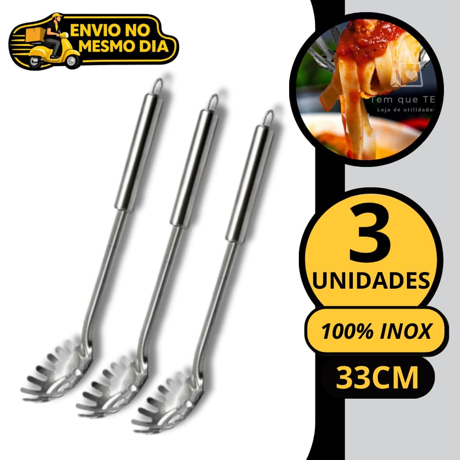 KIT 2/3/5 Pegador de Massas 100% Aço Inox GRANDE 33cm Profissional Colher para Servir Espaguete Macarrão Massa