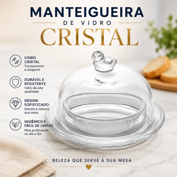 Manteigueira de Vidro Cristal Redonda com Tampa Pássaro Lyor – Elegância e Sofisticação para sua Mesa